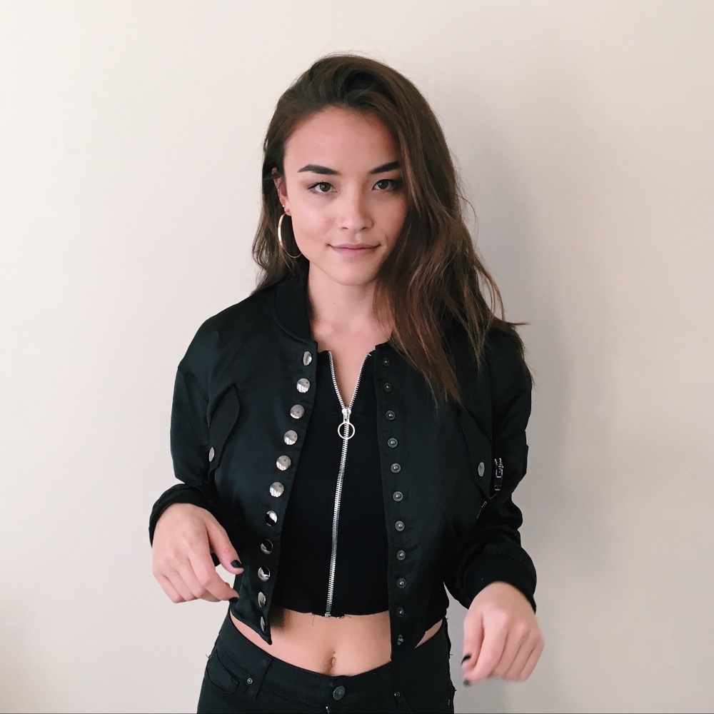 Black Cropped Bomber Jacket